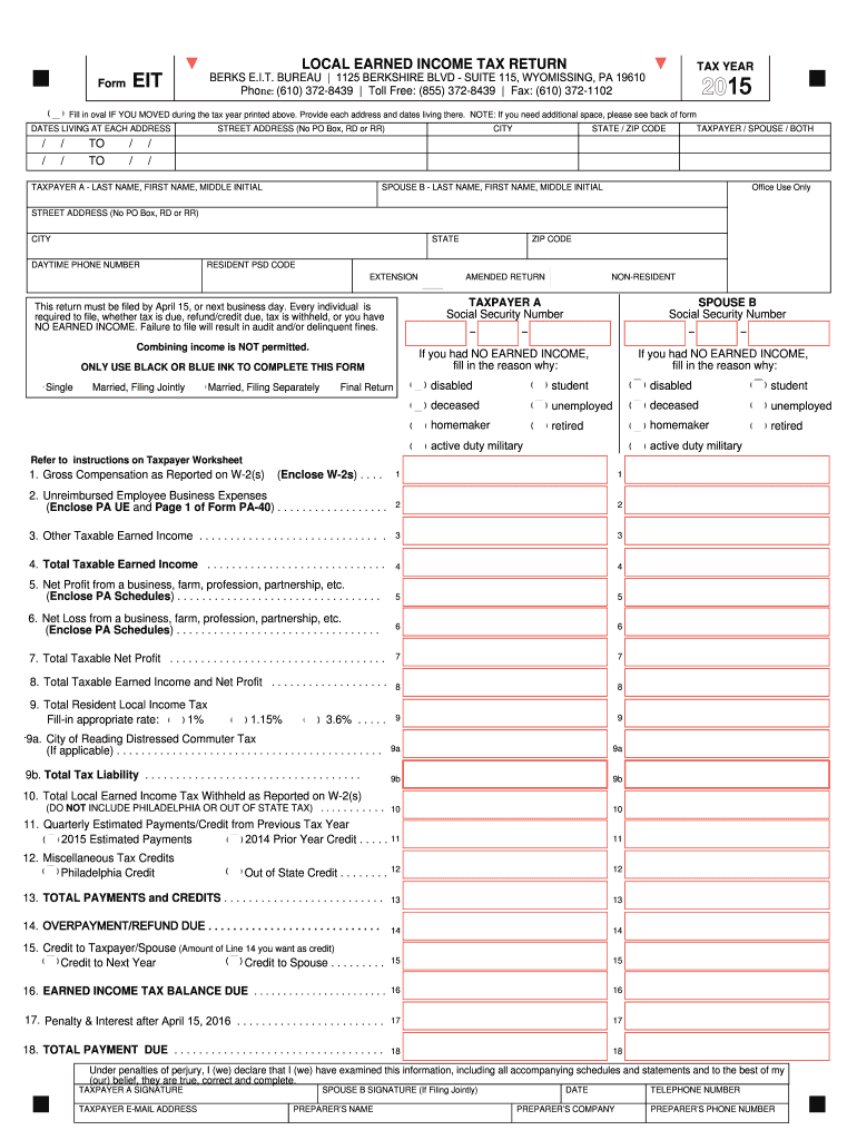 Berks Local Income Tax Form