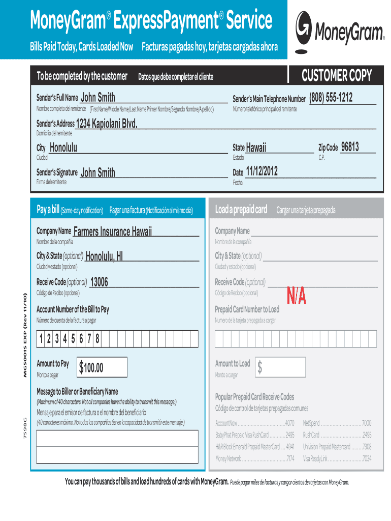  Moneygram Express Payment Form 2010-2024