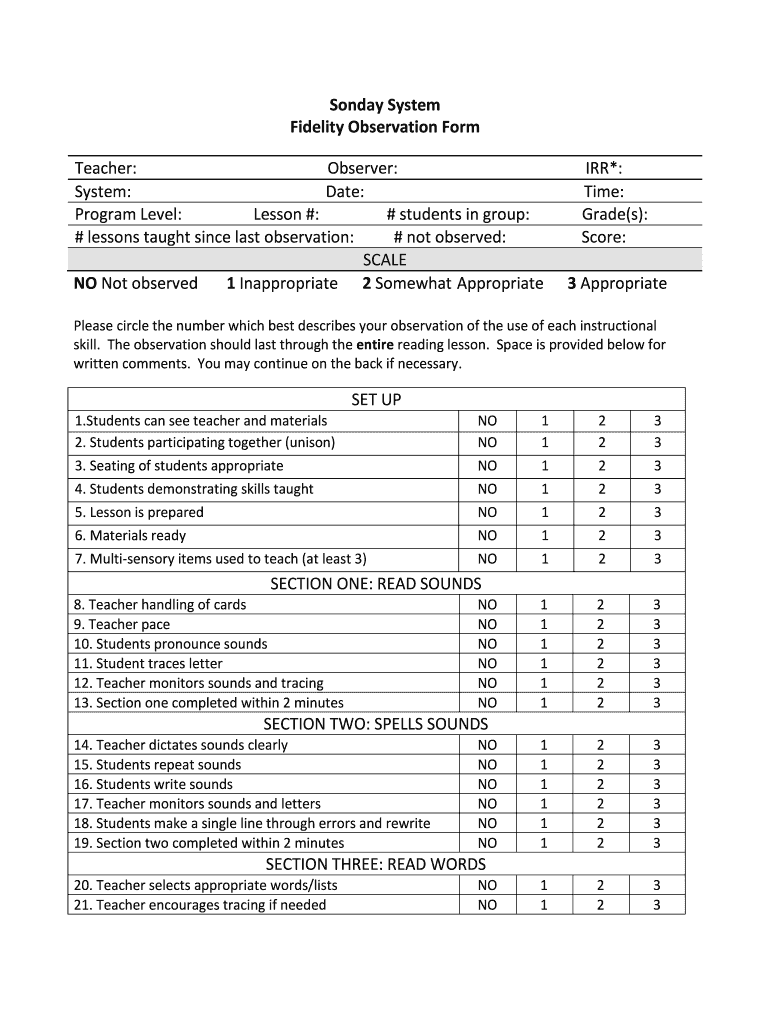 Sonday System Printable  Form