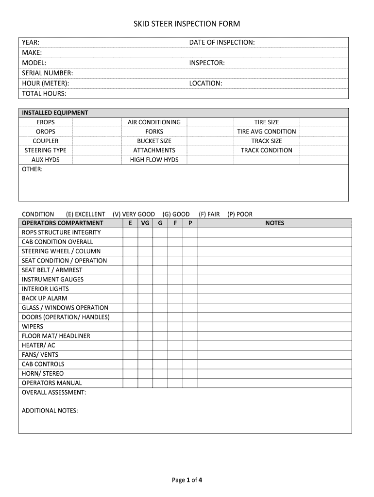 Skid Steer Inspection Form