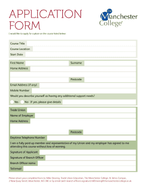 APPLICATION FORM the Manchester College
