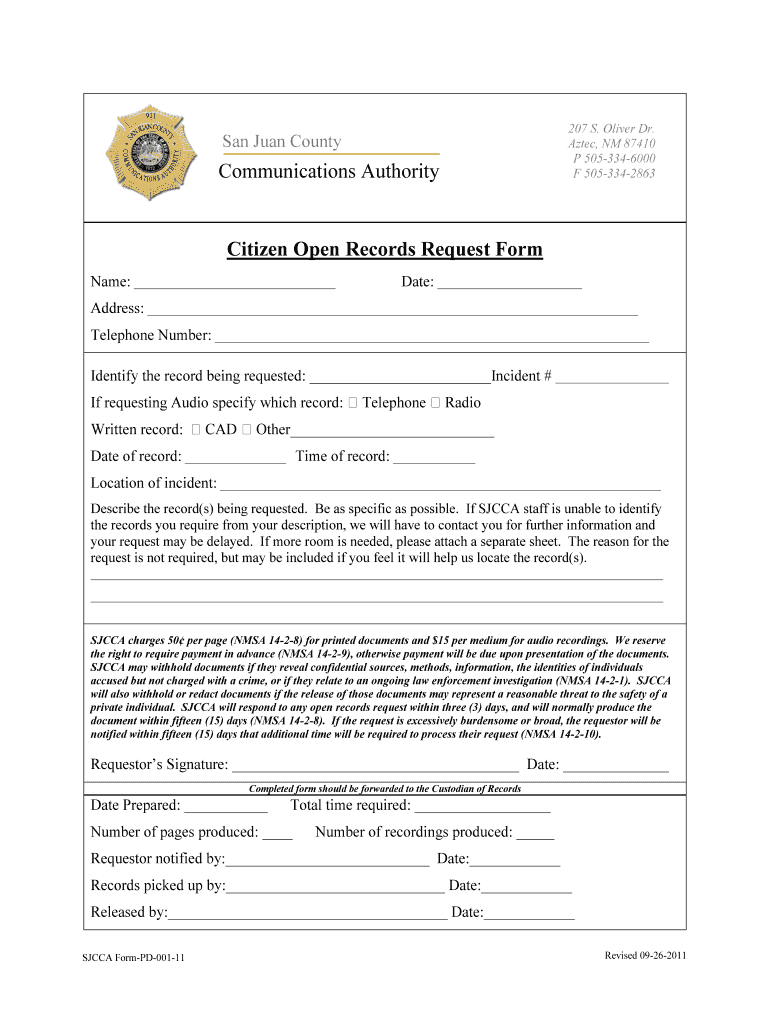 SJCCA Open Records BRequest Formb San Juan County Bb Sjcounty911 2011-2025