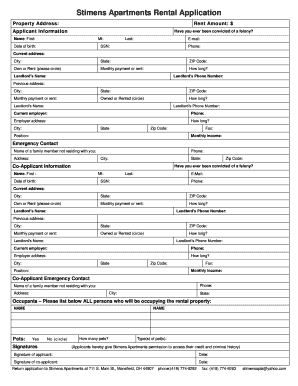 Stimens Apartments Rental Application Lease  Form