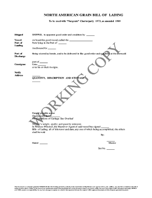 North American Grain Bill of Lading  Form