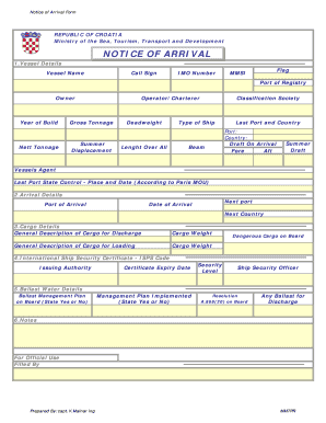 Notice of Arrival Form