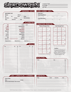 Shadowrun Fifth Edition Core Rulebook the Shadowrun Fifth Edition Core Rulebook  Form