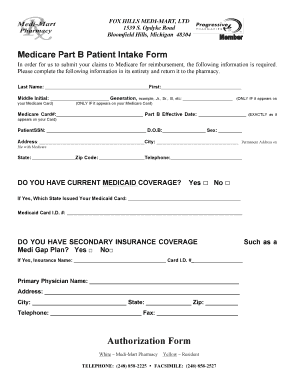 Medicare Part B Patient Intake Form
