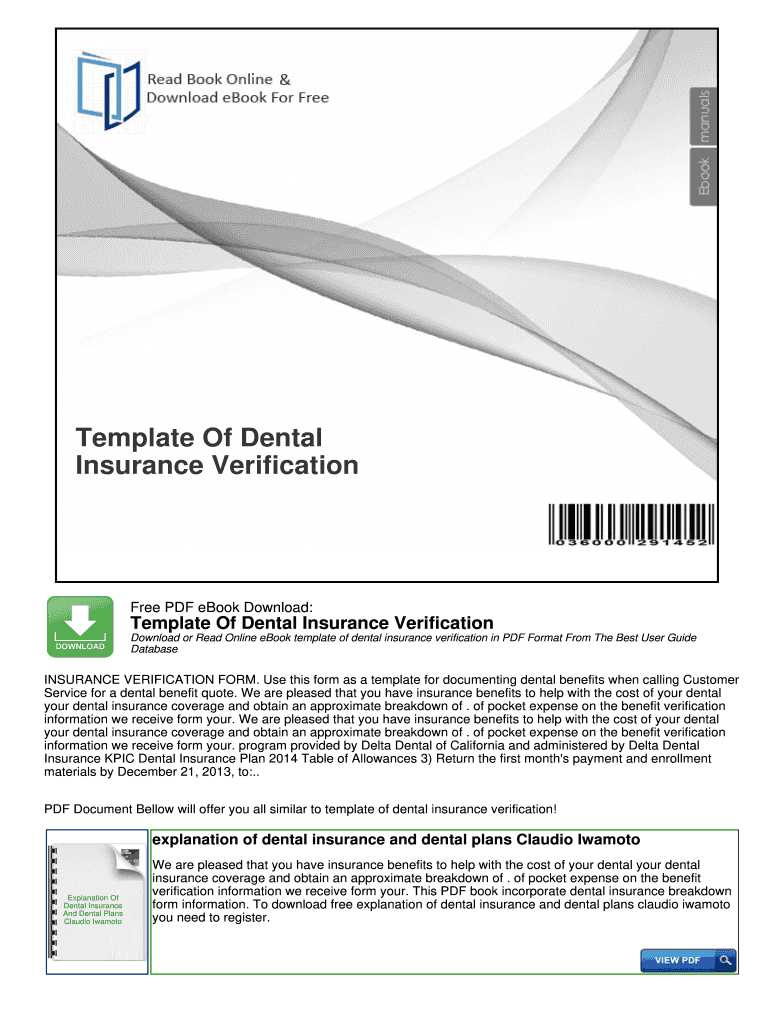 Printable Dental Insurance Verification Form