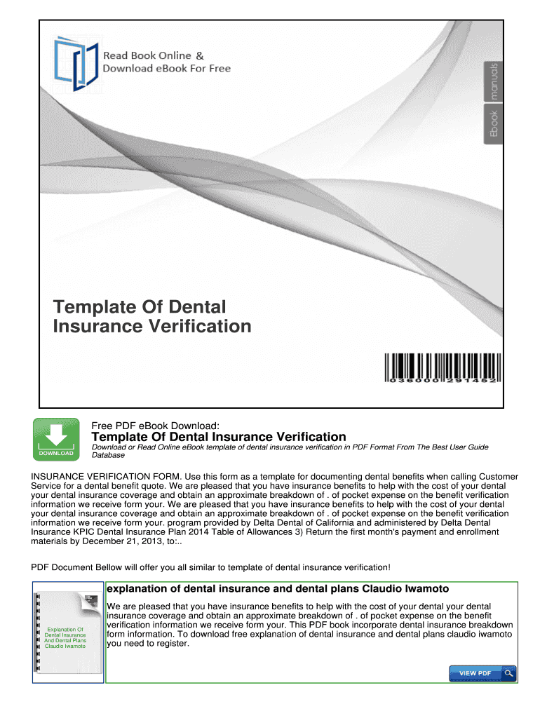 Dental Insurance Verification Form PDF Fill Out and Sign Printable