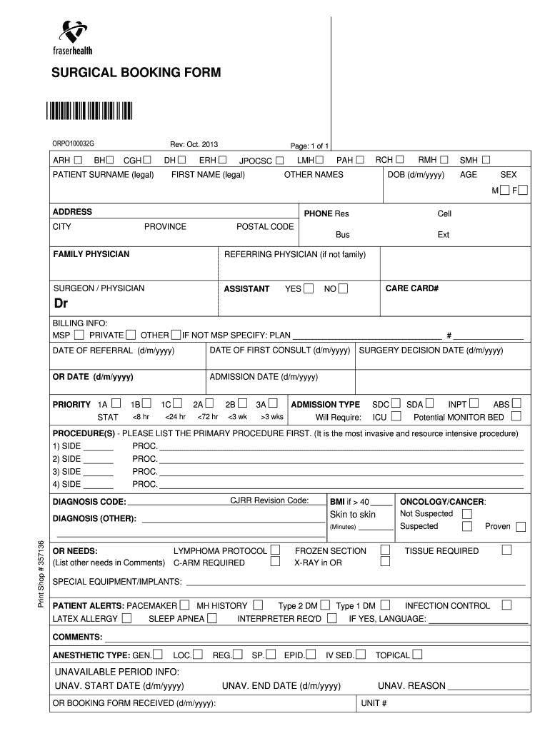 SURGICAL BOOKING FORM
