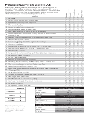 Professional Quality of Life Scale ProQOL Veterinary Social Work Vetsocialwork Utk  Form