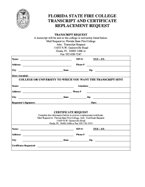 FLORIDA STATE FIRE COLLEGE TRANSCRIPT and CERTIFICATE  Form