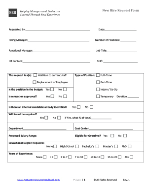 New Hire Request Form Managers Resource Handbook