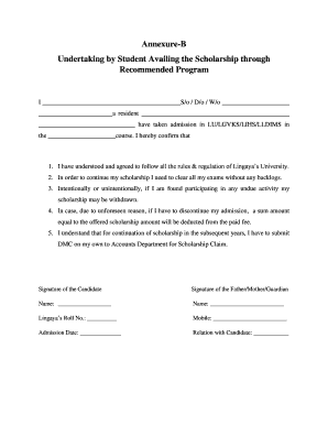 Undertaking Form for Scholarship