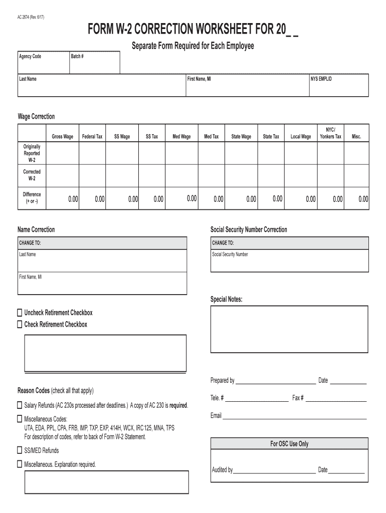  Nys W2 Correction  Form 2017-2024