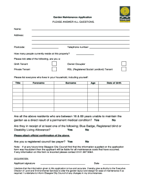 Garden Maintenance Glasgow City Council  Form