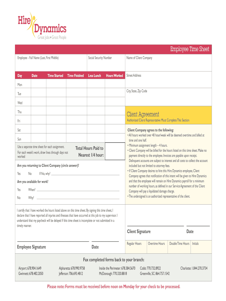 Time Sheet Hire  Form