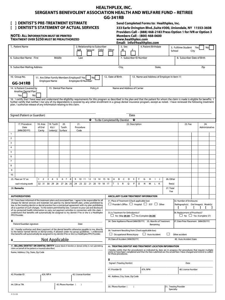 Nypd Sba Dental Plan  Form