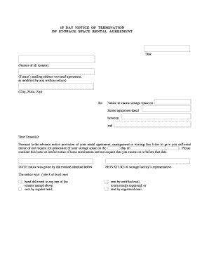 15 DAY NOTICE of TERMINATION of STORAGE SPACE RENTAL AGREEMENT Txssaweb  Form