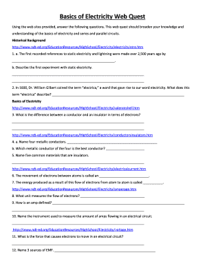 Electricity Webquest Answer Key PDF  Form