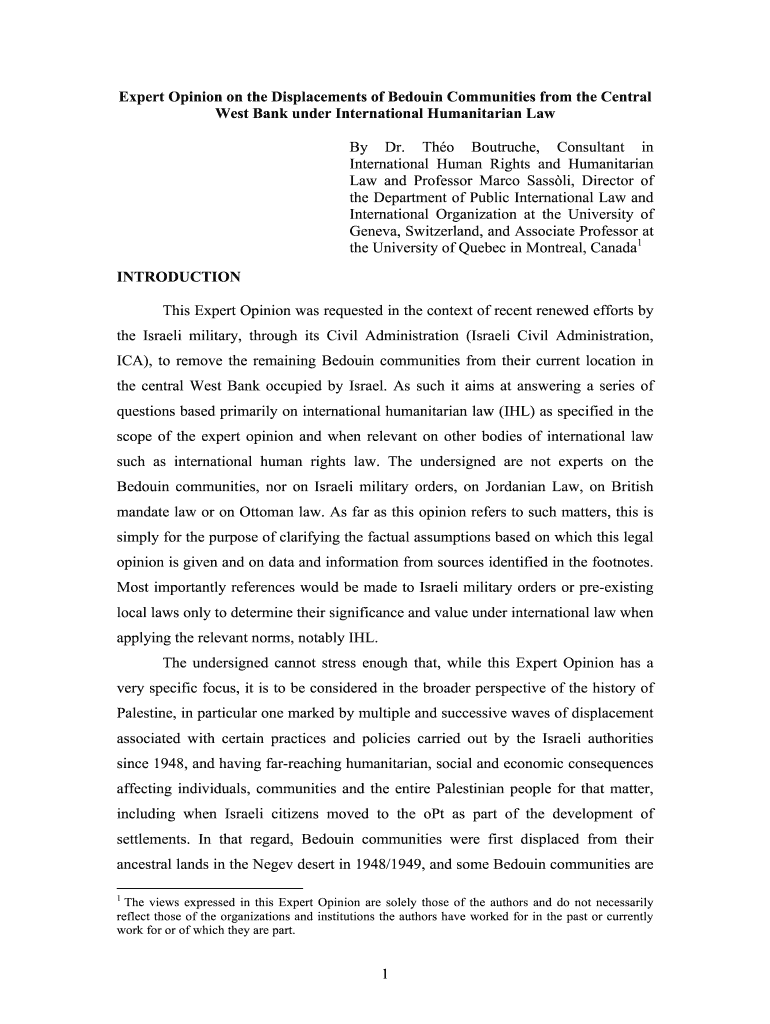 Expert Opinion on the Displacements of Bedouin Communities from the Central  Jlac  Form