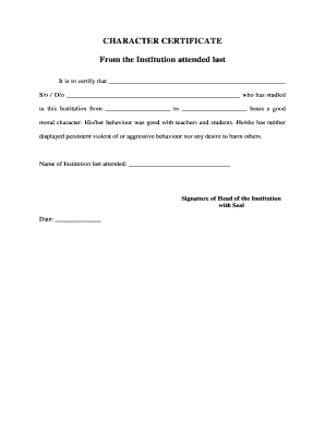 Character Certificate  Form