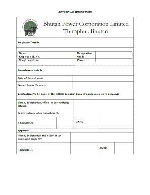 Leave Encashment Format in Excel