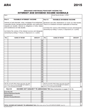 AR4 Click Here to Clear Form Info Click Here to Print Document ARKANSAS INDIVIDUALFIDUCIARY INCOME TAX INTEREST and DIVIDEND INC