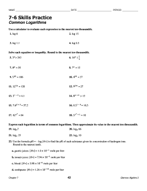 7 6 Skills Practice Common Logarithms  Form