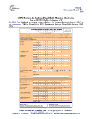 EPC112 11 SEPA Business to Business Direct Debit Mandate Illustration  Form