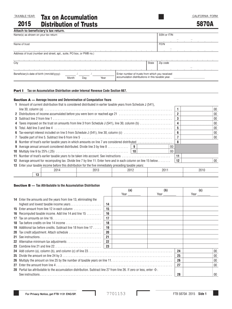  Form Ftb 5870a 2015