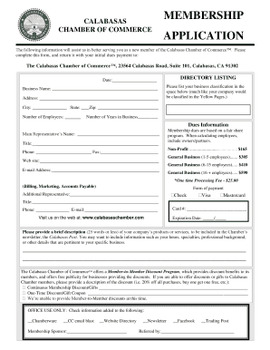 MEMBERSHIP CALABASAS CHAMBER of COMMERCE APPLICATION  Form