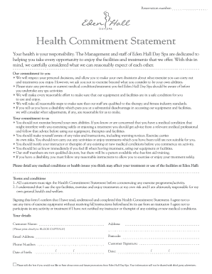 Eden Hall Health Commitment Statement  Form
