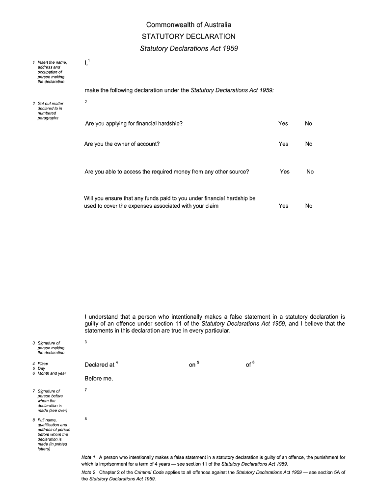 Statutory Declaration Form Fillable PDF