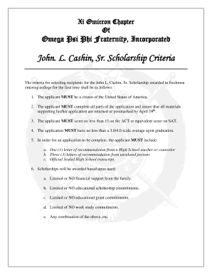 John L Cashin Sr Scholarship Form