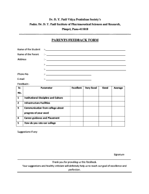 School Feedback Form for Parents in English