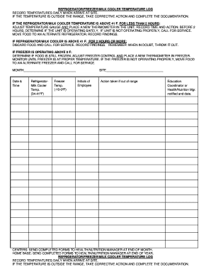 Cooler Temperature Log  Form