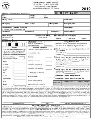 CENTRAL COAST ENERGY SERVICES PO BOX 2707 Watsonville, CA 95077 Energy Services 18887283637 Serving Monterey and Santa Cruz Coun  Form