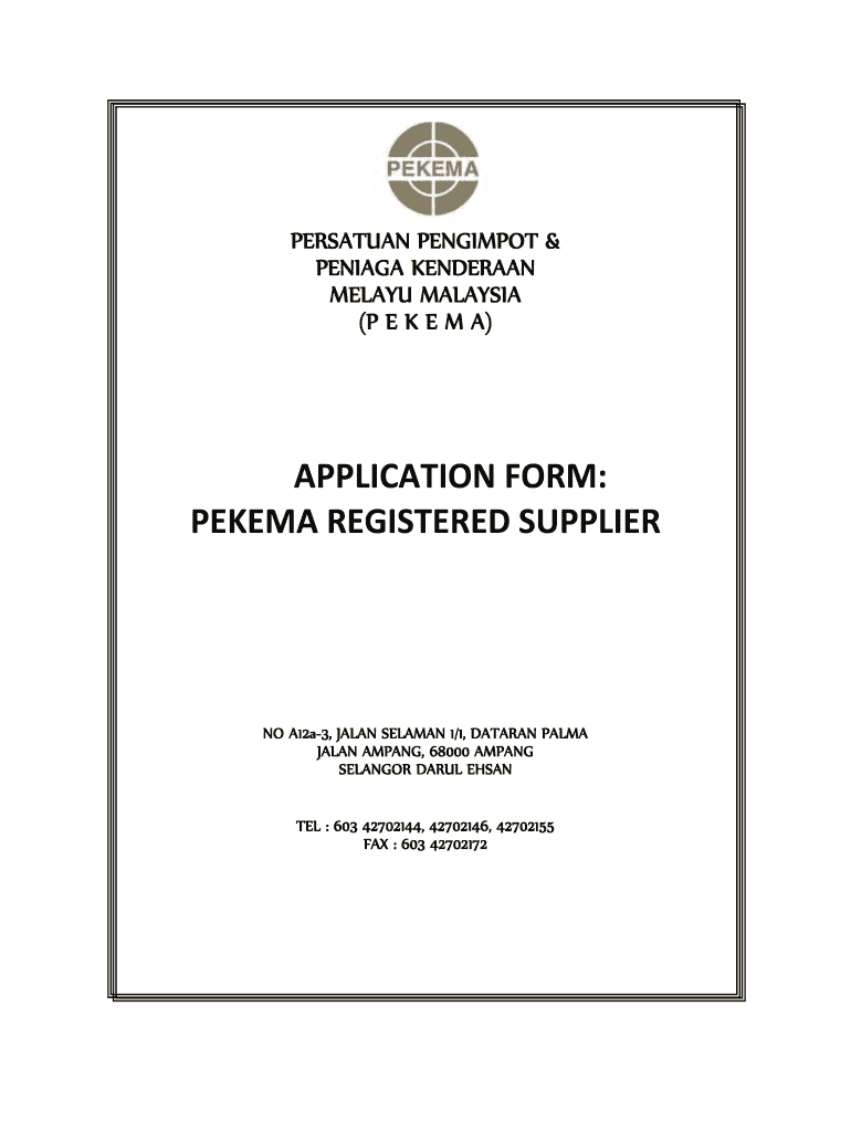 APPLICATION FORM PEKEMA REGISTERED SUPPLIER  Pekema Org