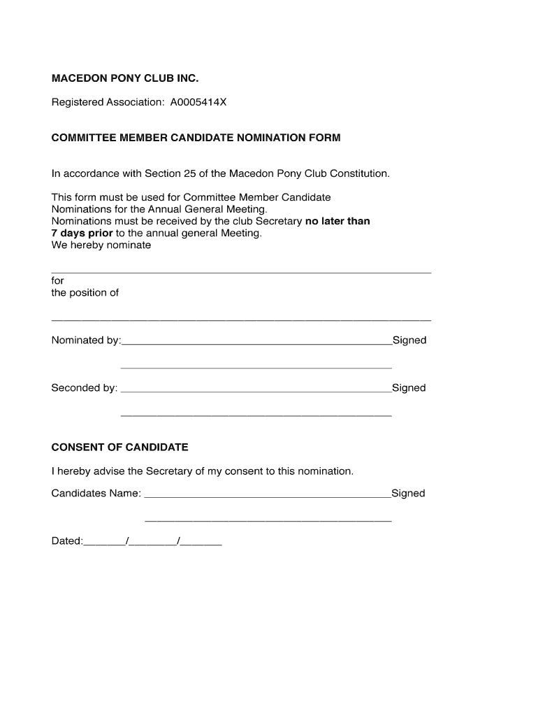 Nominated Candidate  Form