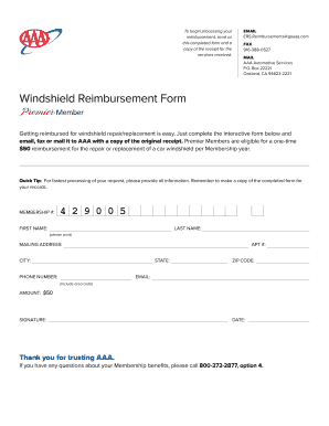 Aaa Windshield Reimbursement Form