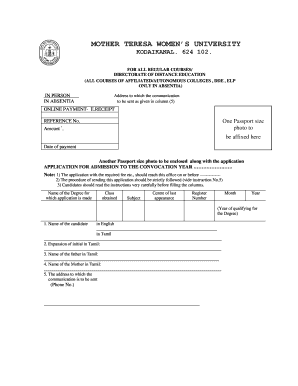 Mother Teresa University Online Payment  Form