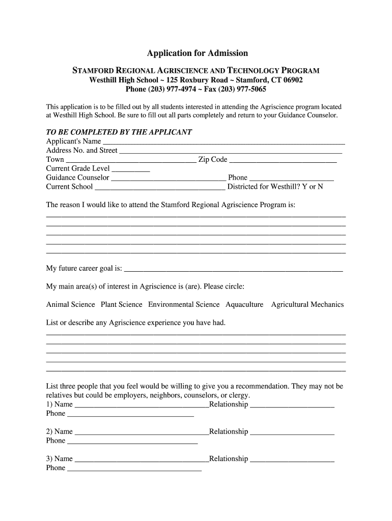 Westhill High School Agriscience Program  Form