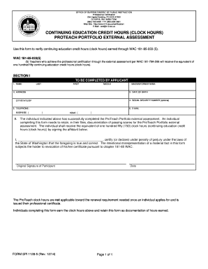 CONTINUING EDUCATION CREDIT HOURS CLOCK HOURS PROTEACH Www Test Ospi K12 Wa  Form