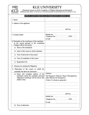 APPLICATION for ISSUE of MIGRATION CERTIFICATE  Form