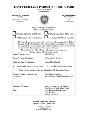 East Feliciana School Board Transcript Request Form