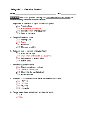 Printable Workplace Safety Quiz with Answers  Form