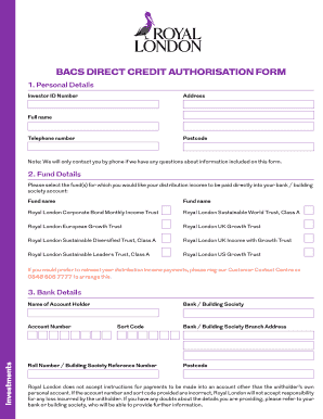 BACS DIRECT CREDIT AUTHORISATION FORM