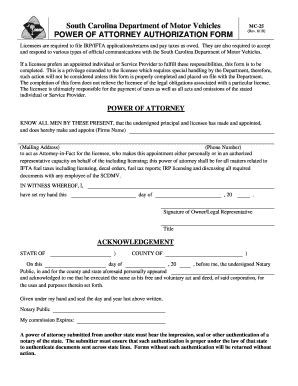 Scdmv Power of Attorney  Form