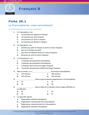 Worksheet 201 La Francophonie Contentextracom  Form